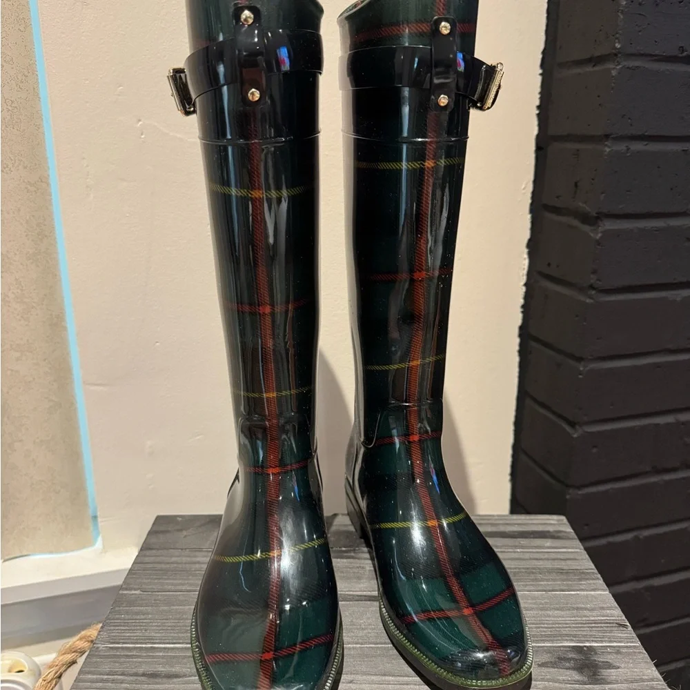 Ralph Lauren Green Plaid Rain Boots - Picture 1 of 11